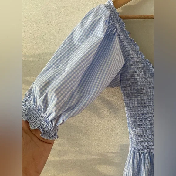 Hill House The Louisa Nap Dress Size S in Hydrangea Gingham Blue and white color